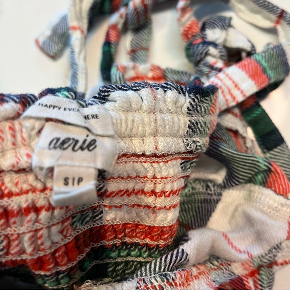 Plaid Tie-Strap Cropped Tank - Red Green White - Picture 3 of 4